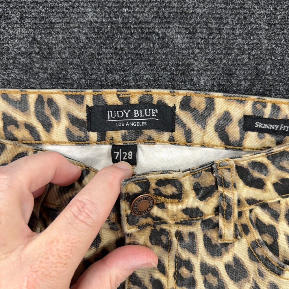 Judy‎ Blue Leopard Print Skinny Fit Stretch Denim Jeans Size 7/28 Tan Brown - Picture 7 of 11
